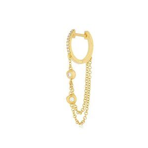 EF Collection Pillow Chain Diamond Mini Huggie Earring